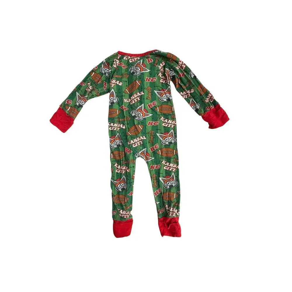Basically KC Baby Green Red Wolf Zippie Romper Size 6-9 M